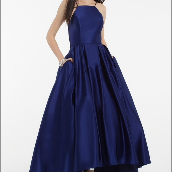 high neck satin ball gown
